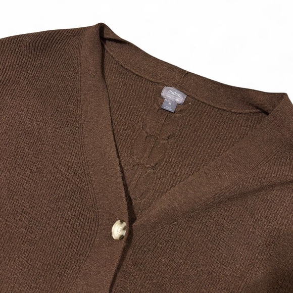 Auden Brown V-Neck Button Front Women's Cardigan Sweater - Picture 2 of 3